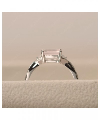 925 Sterling Silver Emerald Cut 7X5 MM Gemstone Ring Horizontal Promise Ring for Women Rose Quartz $36.46 Rings