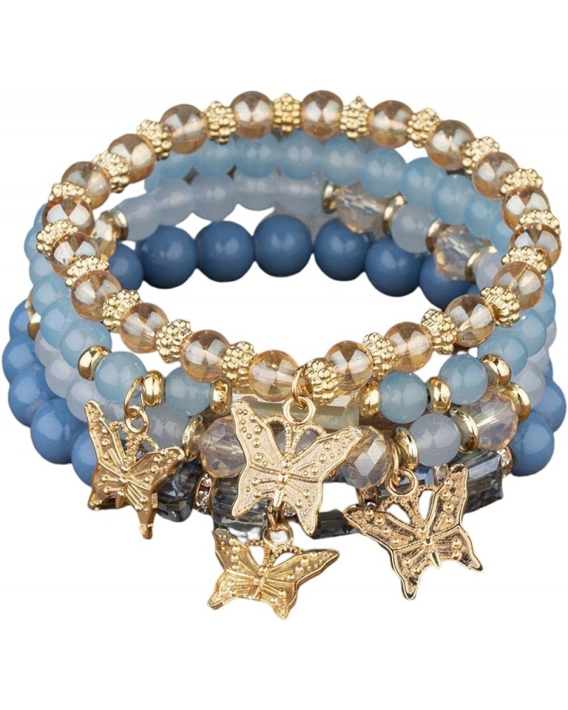 Boho 4pcs Butterfly Charm Gold Beaded Stackable Stretch Bracelet Set Crystal Butterfly Colorful Elastic Bracelets Blue $6.71 ...