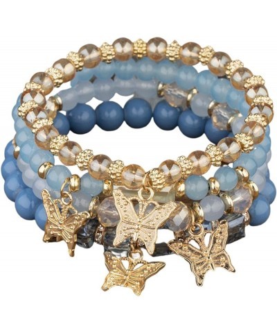 Boho 4pcs Butterfly Charm Gold Beaded Stackable Stretch Bracelet Set Crystal Butterfly Colorful Elastic Bracelets Blue $6.71 ...