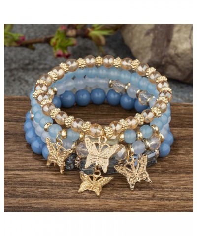 Boho 4pcs Butterfly Charm Gold Beaded Stackable Stretch Bracelet Set Crystal Butterfly Colorful Elastic Bracelets Blue $6.71 ...