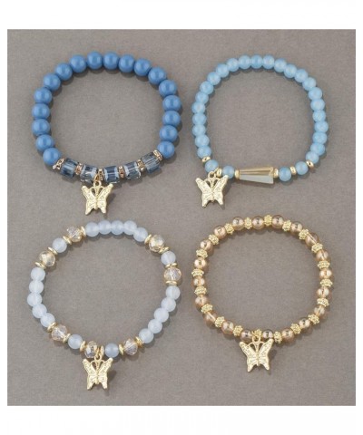 Boho 4pcs Butterfly Charm Gold Beaded Stackable Stretch Bracelet Set Crystal Butterfly Colorful Elastic Bracelets Blue $6.71 ...