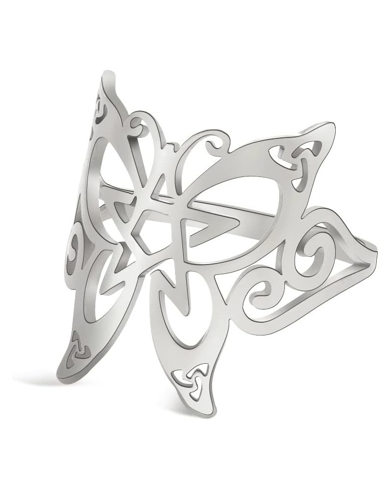 Stainless Steel Butterfly Pentacle Ring Celtic Pentagram Ring Wicca Pagan Amulet Jewelry For Women 7 Style 1 - Silver $7.13 R...