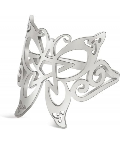 Stainless Steel Butterfly Pentacle Ring Celtic Pentagram Ring Wicca Pagan Amulet Jewelry For Women 7 Style 1 - Silver $7.13 R...