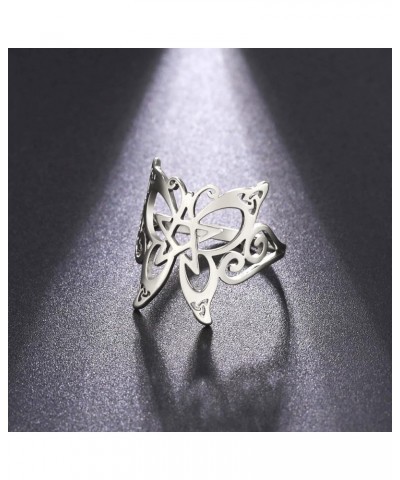 Stainless Steel Butterfly Pentacle Ring Celtic Pentagram Ring Wicca Pagan Amulet Jewelry For Women 7 Style 1 - Silver $7.13 R...