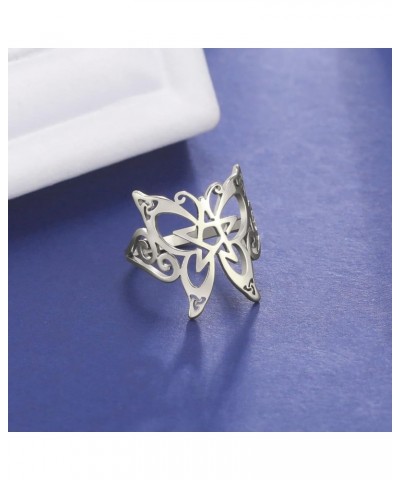 Stainless Steel Butterfly Pentacle Ring Celtic Pentagram Ring Wicca Pagan Amulet Jewelry For Women 7 Style 1 - Silver $7.13 R...