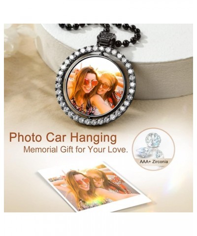 Personalized Car Hanging Ornament Custom Hanging Car Picture Charm Stainless Steel Charm Photo Engraved B-Medallion-Black Col...