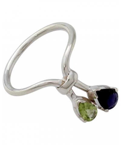 Artisan Handmade Peridot Iolite Cocktail Ring India Silver Jewelry Sterling Blue Green Multi Stone Birthstone 'You and Me' $2...