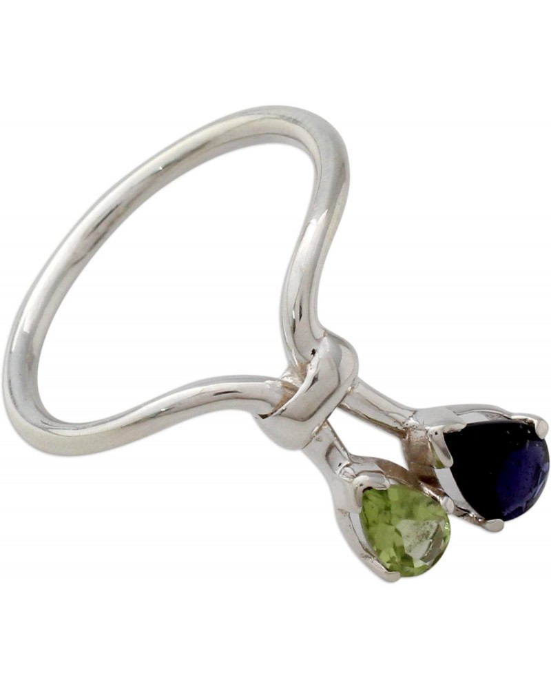 Artisan Handmade Peridot Iolite Cocktail Ring India Silver Jewelry Sterling Blue Green Multi Stone Birthstone 'You and Me' $2...