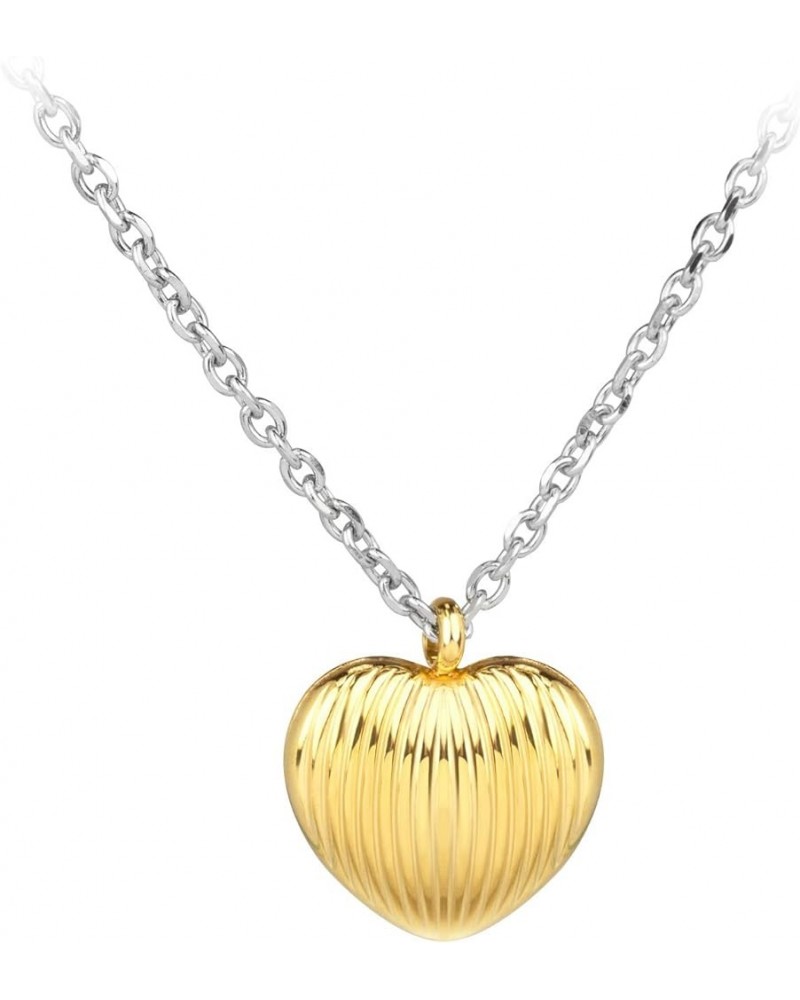 Stainless Steel Vintage 3D Puffed Heart Necklace for Women & Girls Gold 18.0 Inches $10.61 Necklaces