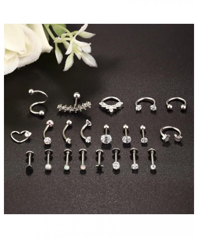 21 Pcs 16G Cartilage Earrings Hoop Studs for Women Men Stainless Steel Forward Labret Helix Piercing Jewelry Lip Ring Rook Da...