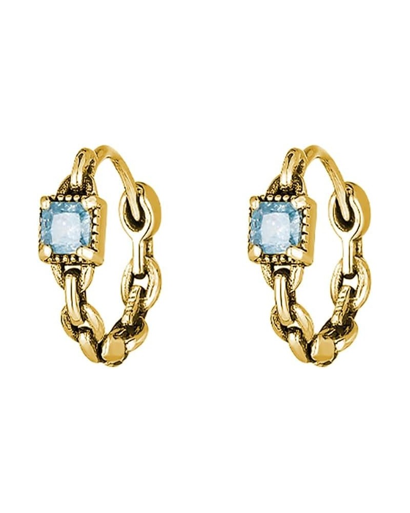 925 Sterling Silver Blue CZ Hoop Earrings for Women Teen Girls Link Hoop Earrings Retro Huggie Hoop Earrings B-Gold Plated $1...