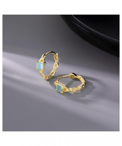 925 Sterling Silver Blue CZ Hoop Earrings for Women Teen Girls Link Hoop Earrings Retro Huggie Hoop Earrings B-Gold Plated $1...