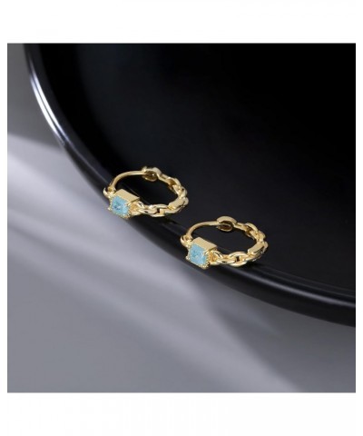 925 Sterling Silver Blue CZ Hoop Earrings for Women Teen Girls Link Hoop Earrings Retro Huggie Hoop Earrings B-Gold Plated $1...