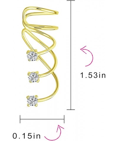 Minimalist Signal Triple Spiral CZ Curved Crawlers Wire Cartilage Ear Pin Cuff Wrap Earring For Women Teen Rose 14K Yellow Go...