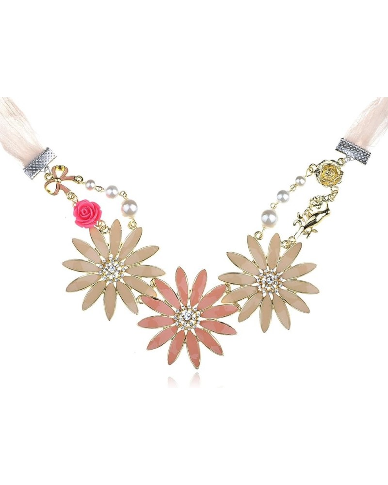 Golden Tone Enamel Flower and Butterfly Bib Statement Pendant Necklace Sunflower $9.87 Necklaces