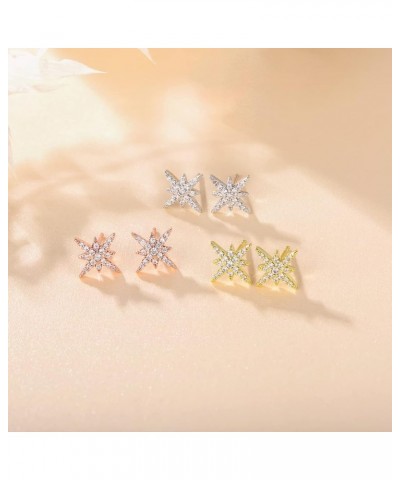 925 Sterling Silver Post Stud Earrings for Women Dainty Hexagram Starburst Cubic Zirconia CZ Stud Earrings Hypoallergenic Gol...