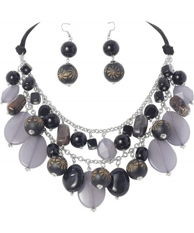 2 Layer Statement Necklace Chunky Beaded Fashion Necklace for Women Gifts Black $13.49 Necklaces