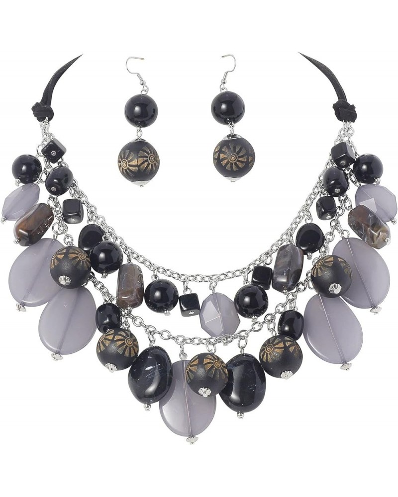 2 Layer Statement Necklace Chunky Beaded Fashion Necklace for Women Gifts Black $13.49 Necklaces