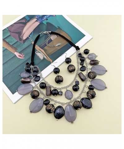 2 Layer Statement Necklace Chunky Beaded Fashion Necklace for Women Gifts Black $13.49 Necklaces