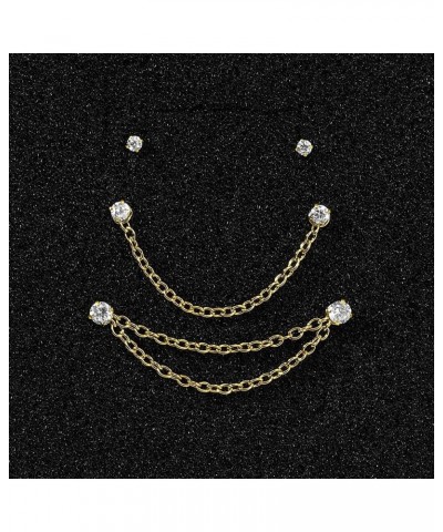 20G Nose Rings 2mm 2.5mm 3mm CZ Nose Studs with Chain Surgical Steel Nose Piercing Jewelry Nose Ring Studs Gold, Nose Screw $...