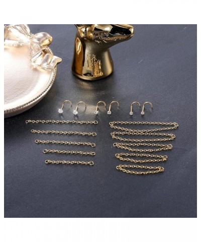 20G Nose Rings 2mm 2.5mm 3mm CZ Nose Studs with Chain Surgical Steel Nose Piercing Jewelry Nose Ring Studs Gold, Nose Screw $...