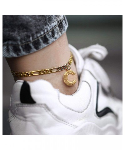 Anklets With Initials for Women, Personalized 4.5MM Gold Figaro Chain Letter Ankle Bracelets Summer Jewelry, 22-27cm Length F...