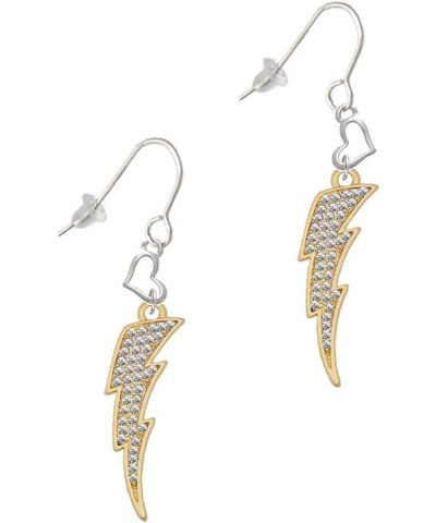 Goldtone Large Clear Crystal Lightning Bolt Small Heart French Earrings $18.90 Earrings