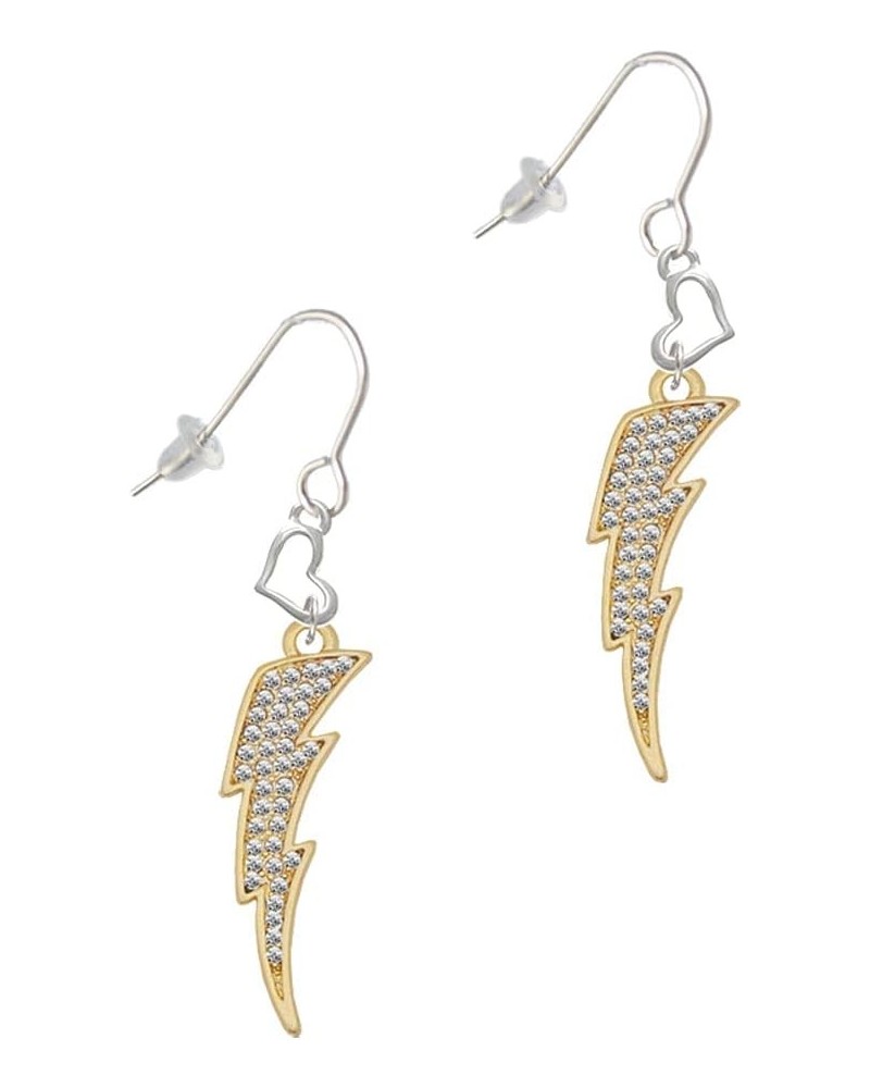 Goldtone Large Clear Crystal Lightning Bolt Small Heart French Earrings $18.90 Earrings