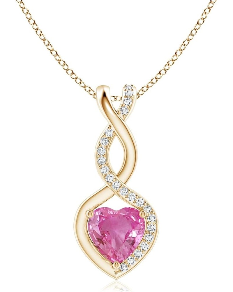 Natural Pink Sapphire Solitaire Infinity Heart Pendant Necklace for Women, Girls in 14K Solid Gold/Platinum/Sterling Silver |...