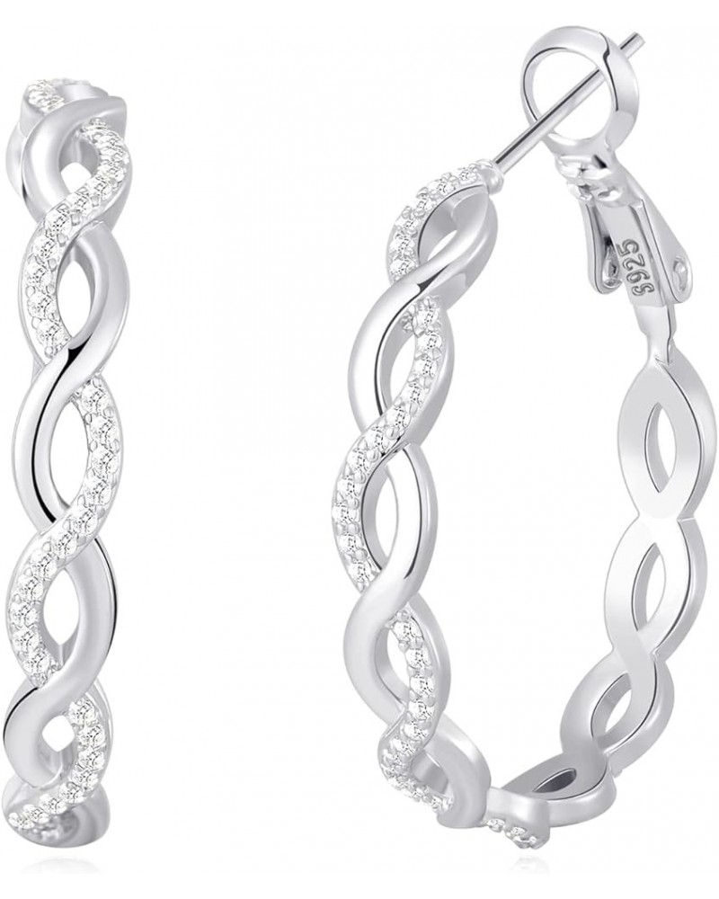 925 Sterling Silver Earrings Hoops for Women Lightweight Twisted Hoop Earrings With Cubic Zirconia Hypoallergenic Hoops Earri...