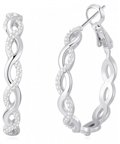 925 Sterling Silver Earrings Hoops for Women Lightweight Twisted Hoop Earrings With Cubic Zirconia Hypoallergenic Hoops Earri...