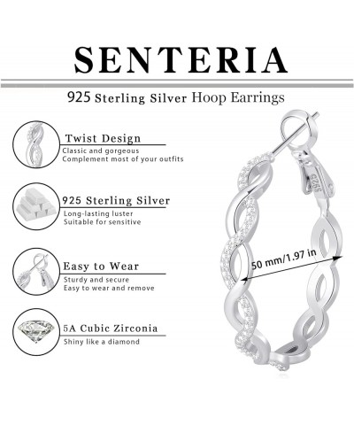 925 Sterling Silver Earrings Hoops for Women Lightweight Twisted Hoop Earrings With Cubic Zirconia Hypoallergenic Hoops Earri...