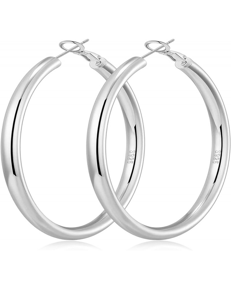 4MM 925 Sterling Silver Hoops Earrings, Lightweight Hollow Tube Chunky Gold Hoops for Women 14k Gold Plated Thick Hoop Earrin...