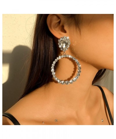 Rhinestone Large Hoop Earrings Big Circle Dangle Earrings Statement Geometric Earrings Sparkle Teardrop Earrings for Women an...