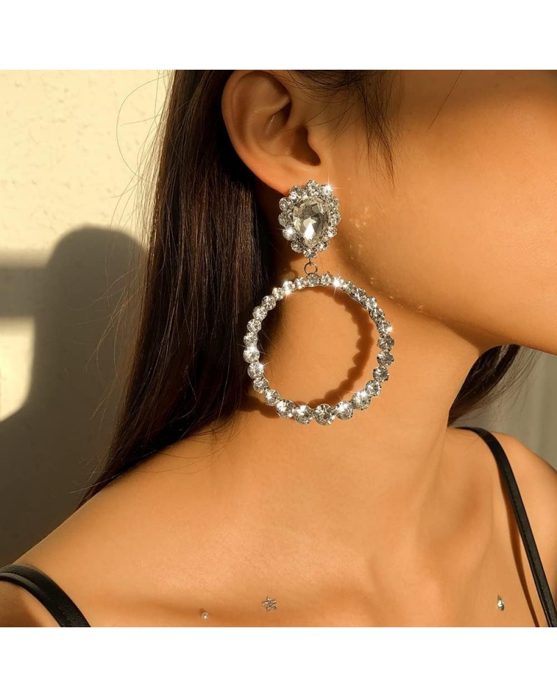 Rhinestone Large Hoop Earrings Big Circle Dangle Earrings Statement Geometric Earrings Sparkle Teardrop Earrings for Women an...