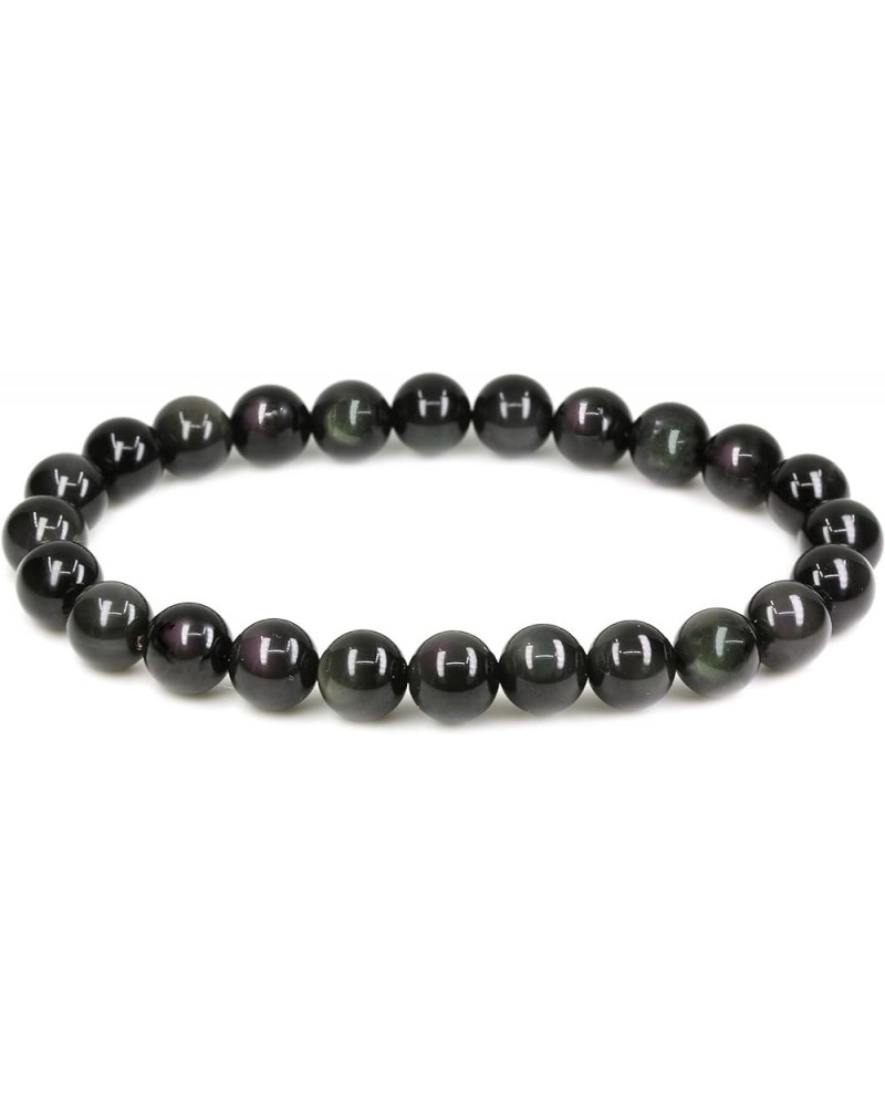 Natural Gemstone 8mm Round Beads Stretch Bracelet 7 Inch Rainbow Obsidian $8.64 Bracelets