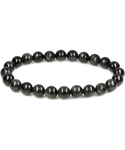 Natural Gemstone 8mm Round Beads Stretch Bracelet 7 Inch Rainbow Obsidian $8.64 Bracelets