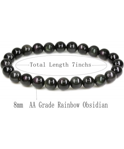 Natural Gemstone 8mm Round Beads Stretch Bracelet 7 Inch Rainbow Obsidian $8.64 Bracelets