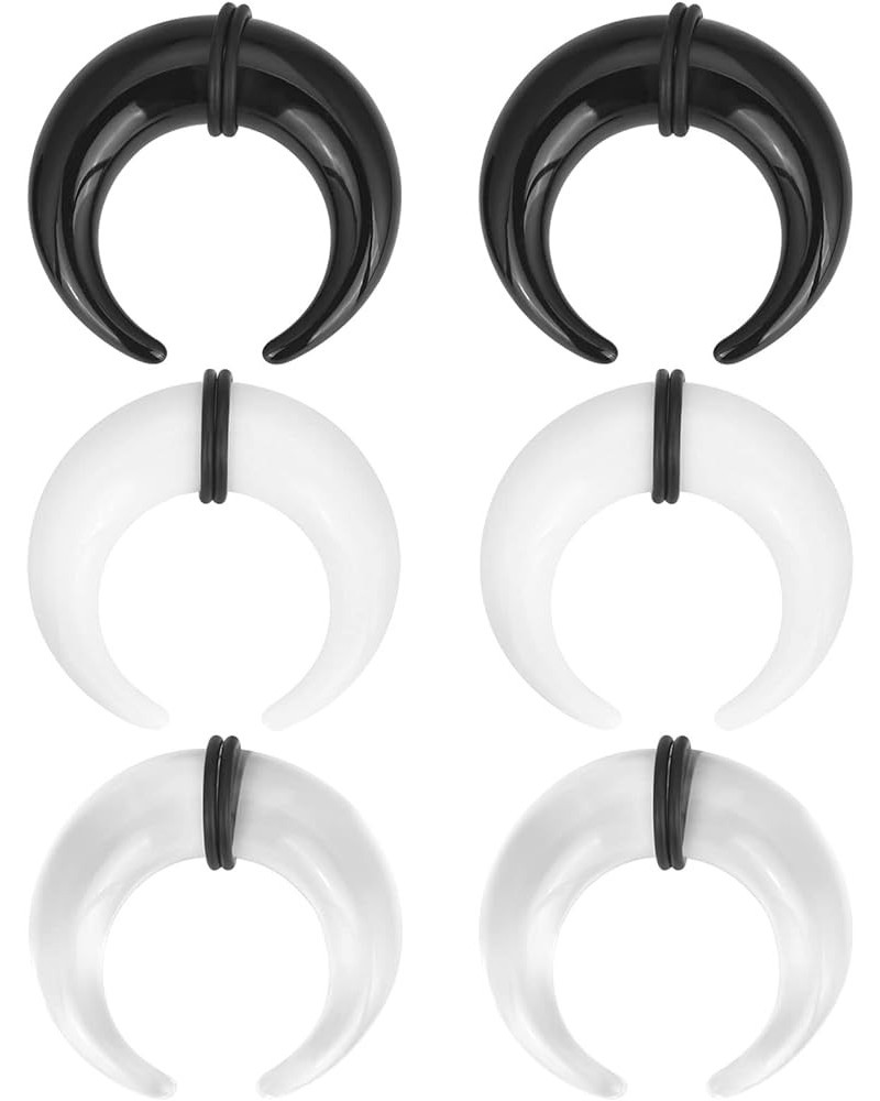 3 Pairs Acrylic Crescent Tapers Set Black Clear White Septum Pincher Gauges 14G-5/8 Inch 12G(2mm) $10.58 Body Jewelry