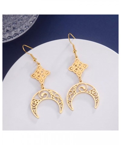 Witch Knot Earrings Celtic Knot Moon Dangle Earrings For Women Wiccan Earrings Wicca Jewelry Gold $7.41 Earrings