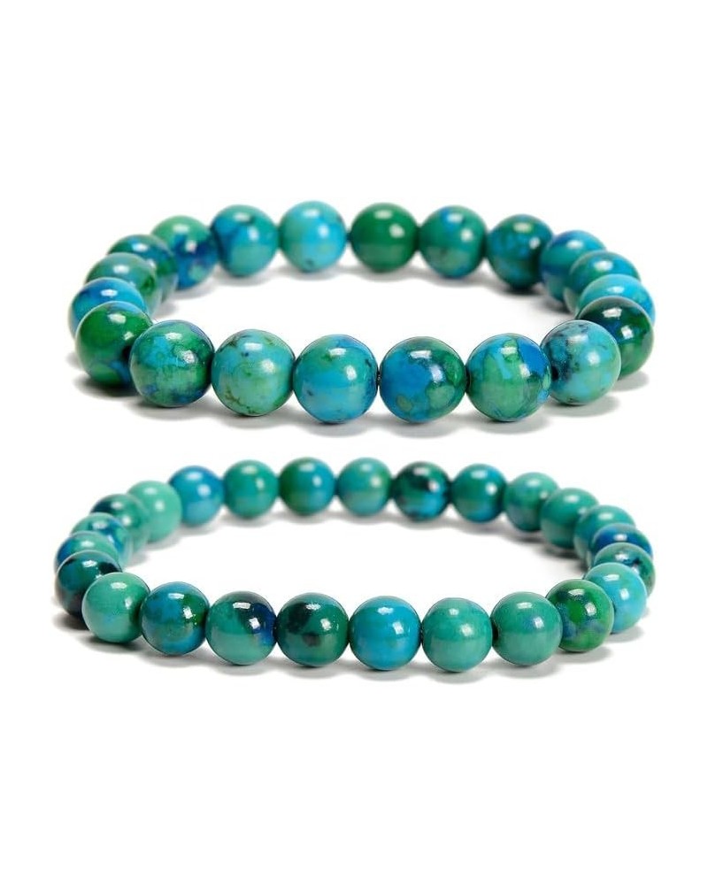 2pcs/set (8mm+10mm), Healing Energy Stone Beaded Bracelet, Round Gem Bead Stretch Bracelets for Women Men Gift Azurite $8.09 ...