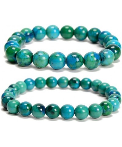 2pcs/set (8mm+10mm), Healing Energy Stone Beaded Bracelet, Round Gem Bead Stretch Bracelets for Women Men Gift Azurite $8.09 ...