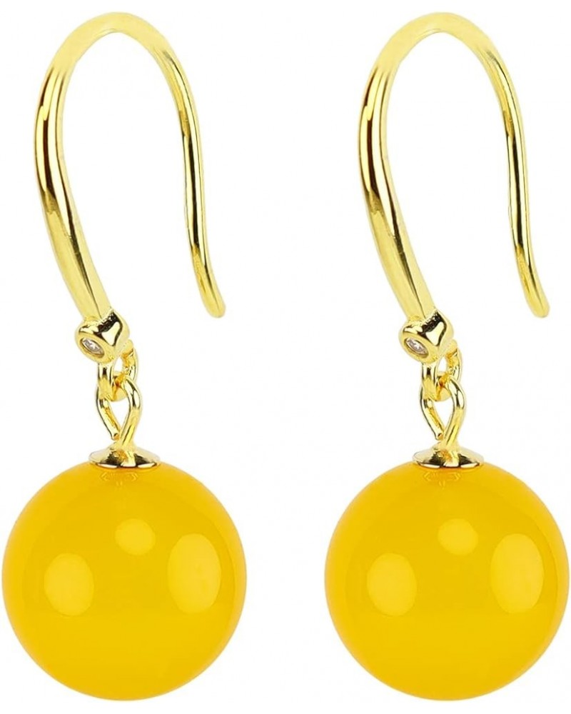 925 Sterling Silver Natural Agate Bead Dangle Earrings 18k Gold Plated Ear Hook Yellow agate 2 $10.79 Earrings