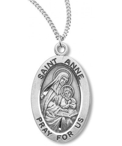 Women's Sterling Silver Oval Saint Anne Pendant USA Made + Chain Choice 18" Stainless Steel Chain + Clasp $37.40 Necklaces