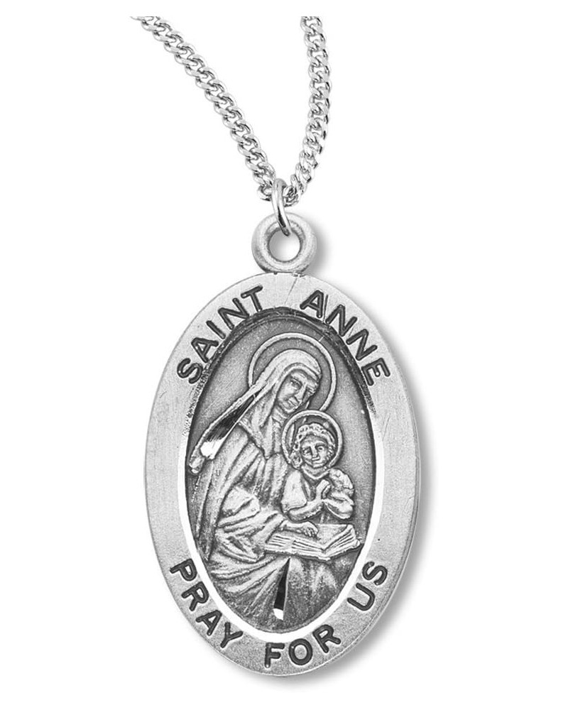 Women's Sterling Silver Oval Saint Anne Pendant USA Made + Chain Choice 18" Stainless Steel Chain + Clasp $37.40 Necklaces