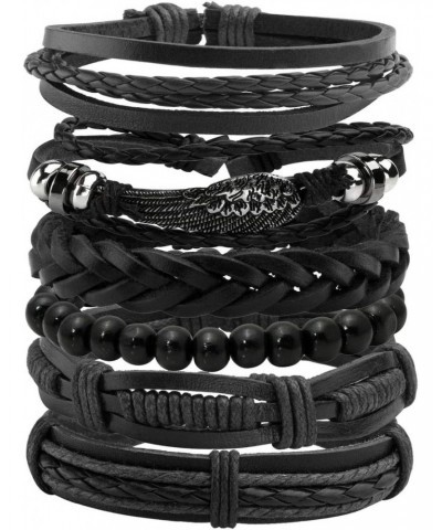 6PCS Braided PU Leather Bracelet Punk Cuff Wrap Bracelets for Men Women Adjustable Black $4.78 Bracelets