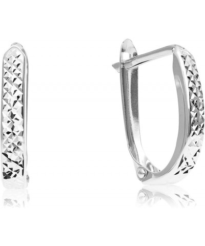 14K Gold Shiny Oval Huggie Hoop Earrings White Gold Diam-Cut $33.48 Earrings