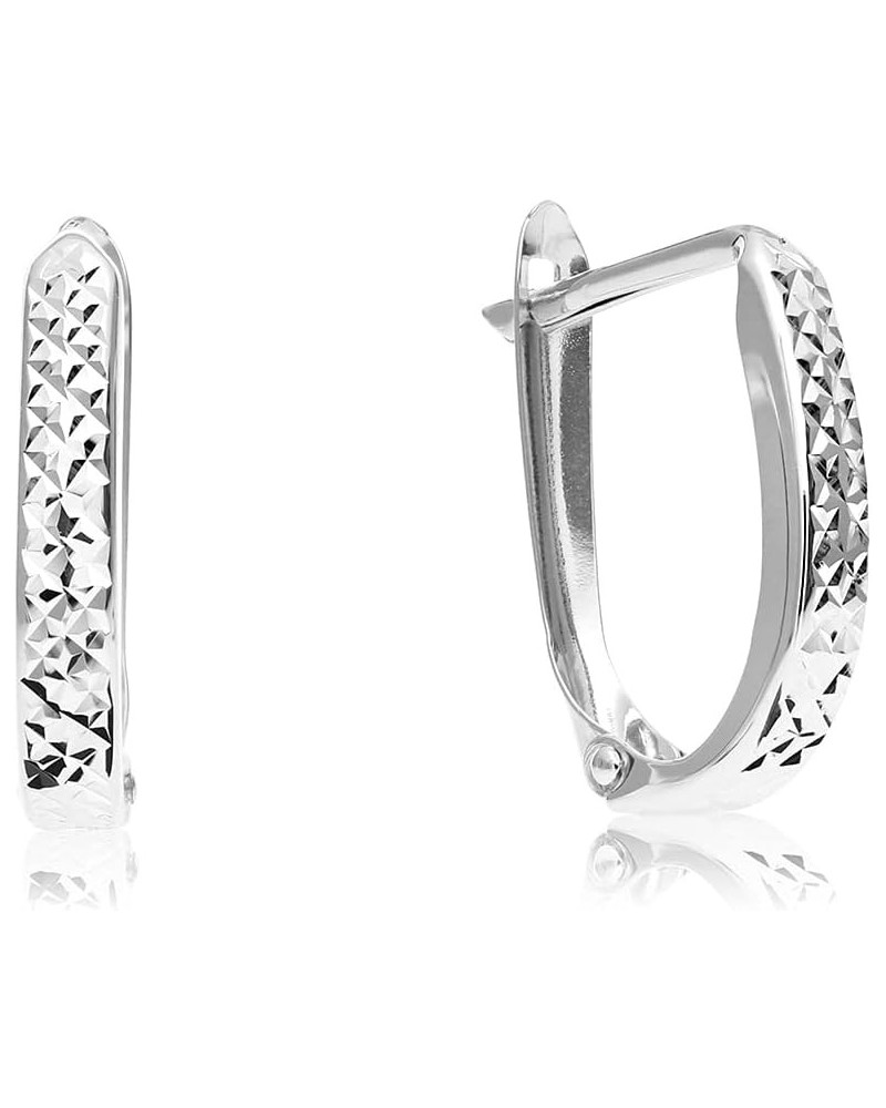 14K Gold Shiny Oval Huggie Hoop Earrings White Gold Diam-Cut $33.48 Earrings