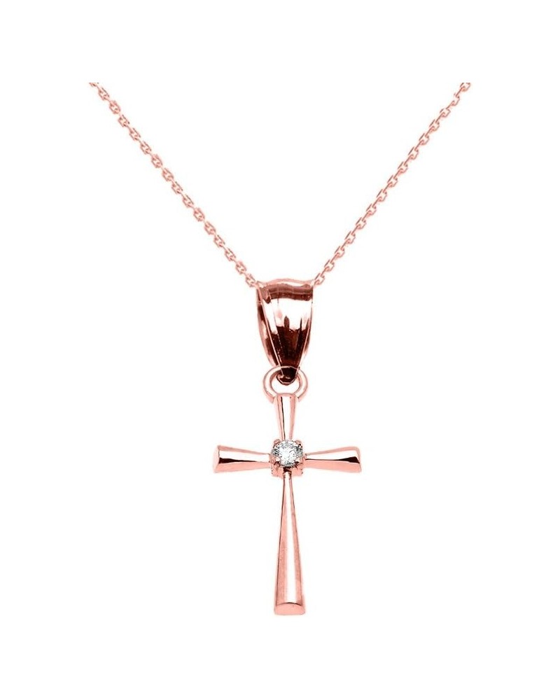 14K Rose Gold Diamond Solitaire Accent Cross Pendant Necklace with Rolo Chain and Pendant only 14K Rose Gold - 18 $99.99 Neck...