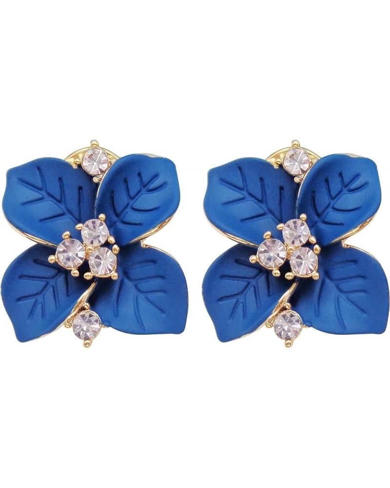 18k Gold Plated Crystal Colorful Enamel Leaves Flower Omega Back Earrings Royalblue $9.34 Earrings